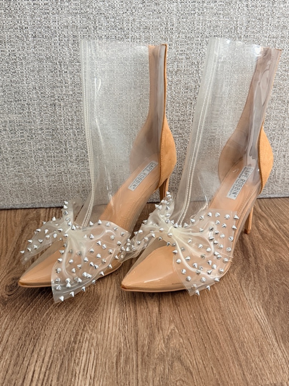 🆕 Cape Robbin Nude Patent Pointed-Toe Studded PVC Ankle Booties